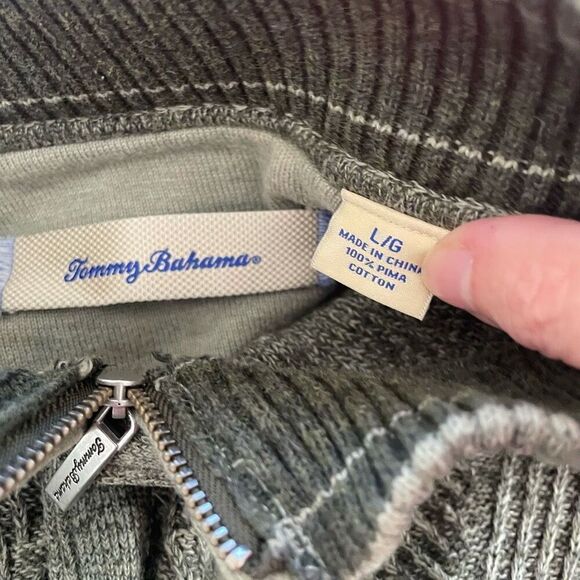 Tommy Bahama 1/4 Zip Cotton Sweater Green L - Picture 5 of 6